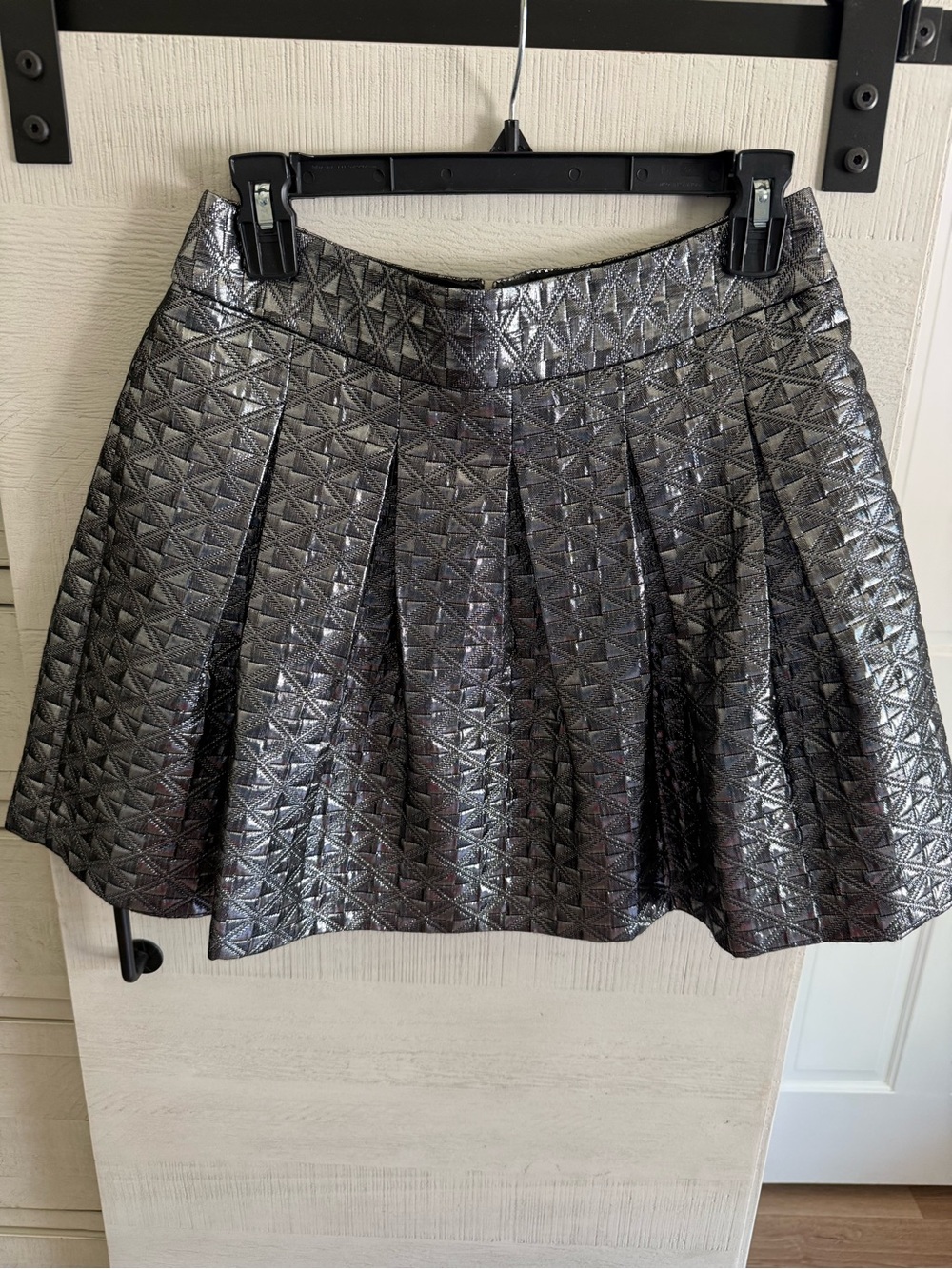 Metallic Quilted Pleated Skirt - Silver